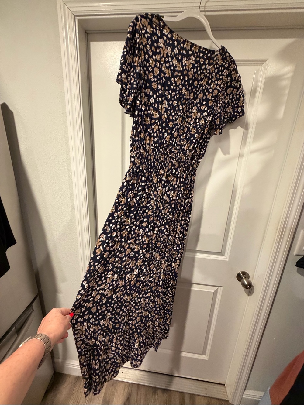 Navy Floral Maxi Dress with Smocked Waist